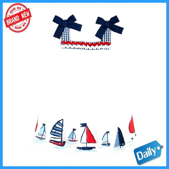 Other - Cotton Sailboat Appliqué Toddler Dress with Gingham Straps
